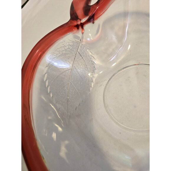 Glass Apple Bowl Red Rim Serving Dish Candy Salad Picnic Party Retro - Picture 3 of 6